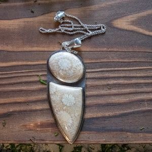 Agatized Coral Gemstone Sterling Silver Necklace